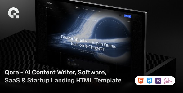 Qore – AI Content Writer, Software, SaaS & Startup Landing HTML Template