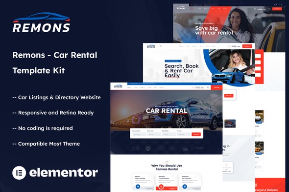 Remons – Car Rental Elementor Template Kit Remons – Car Rental Elementor Template Kit