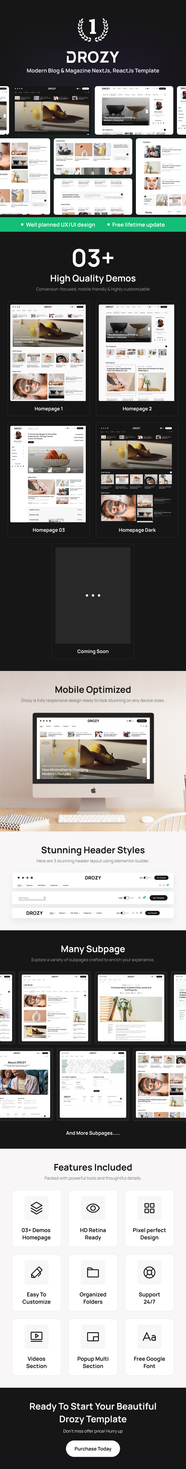 Drozy – Modern Blog & Magazine ReactJs, NextJs Template