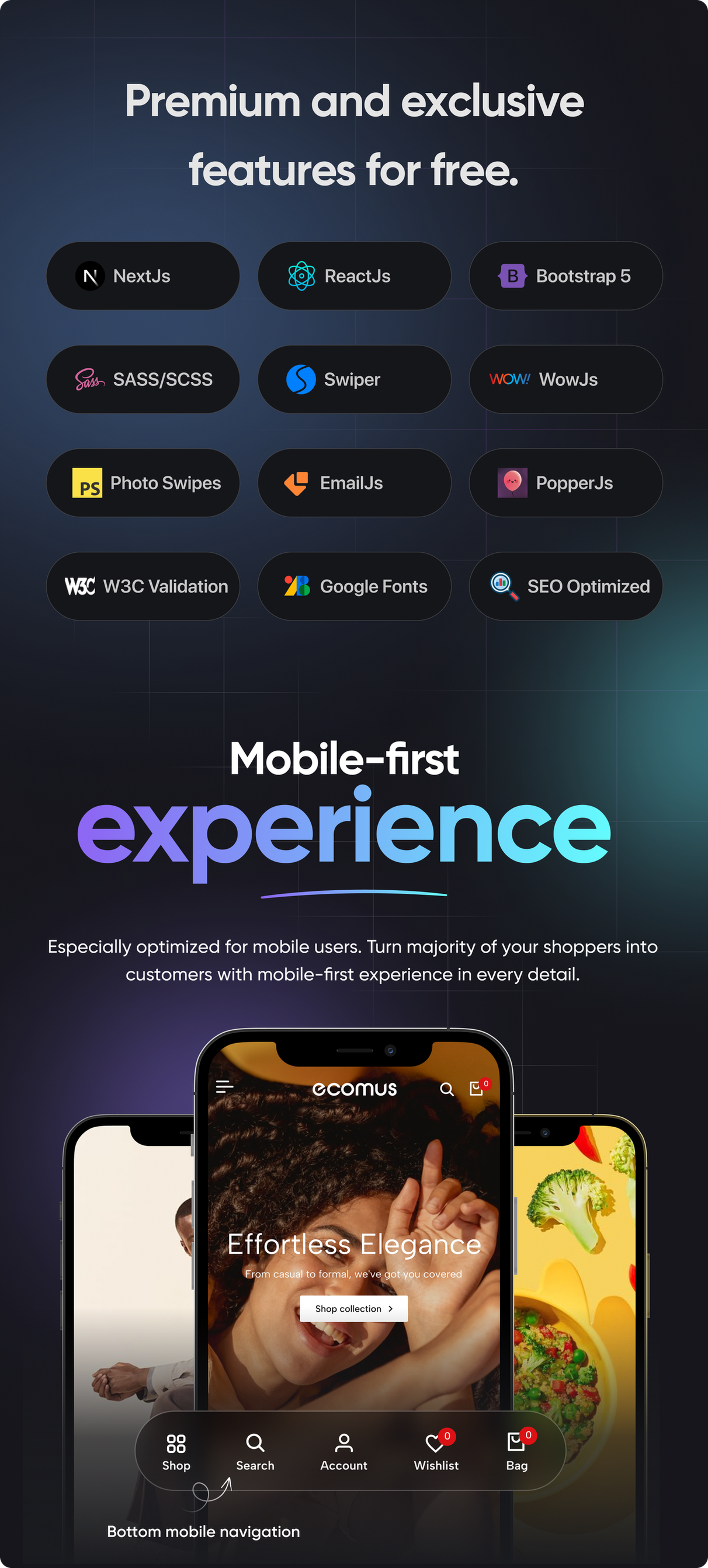Ecomus Ultimate eCommerce React NextJs, Bootstrap Template