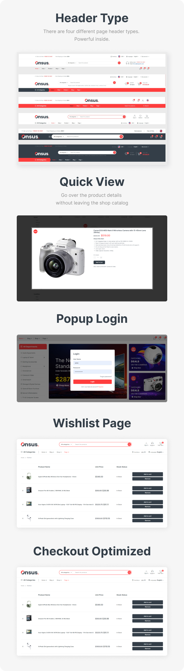 Onsus – Electronics E-commerce Next.js, React Template