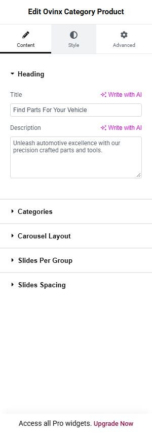 Ovinx Category Product content
