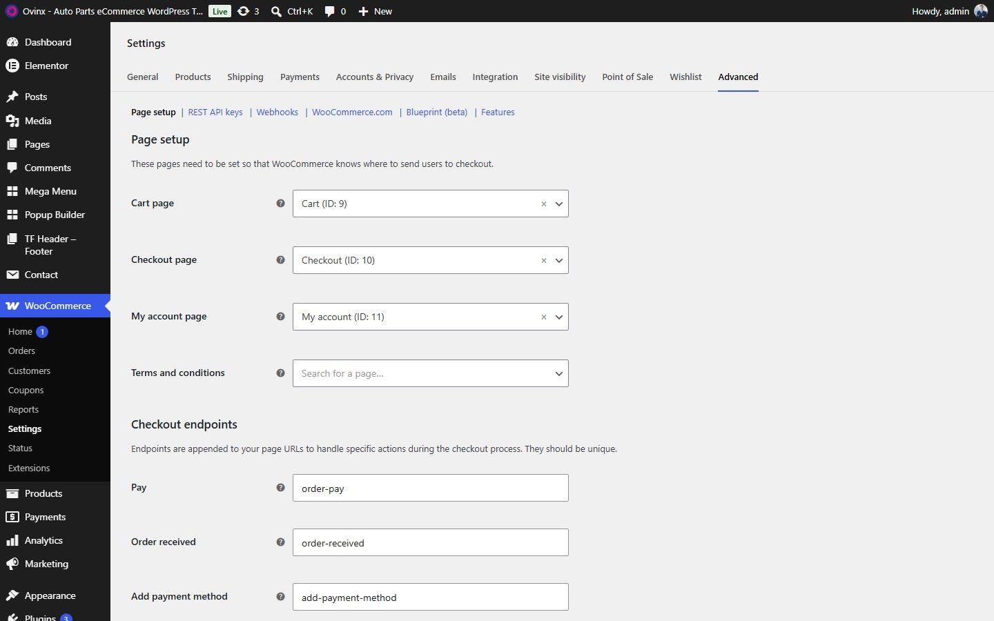 Cart page