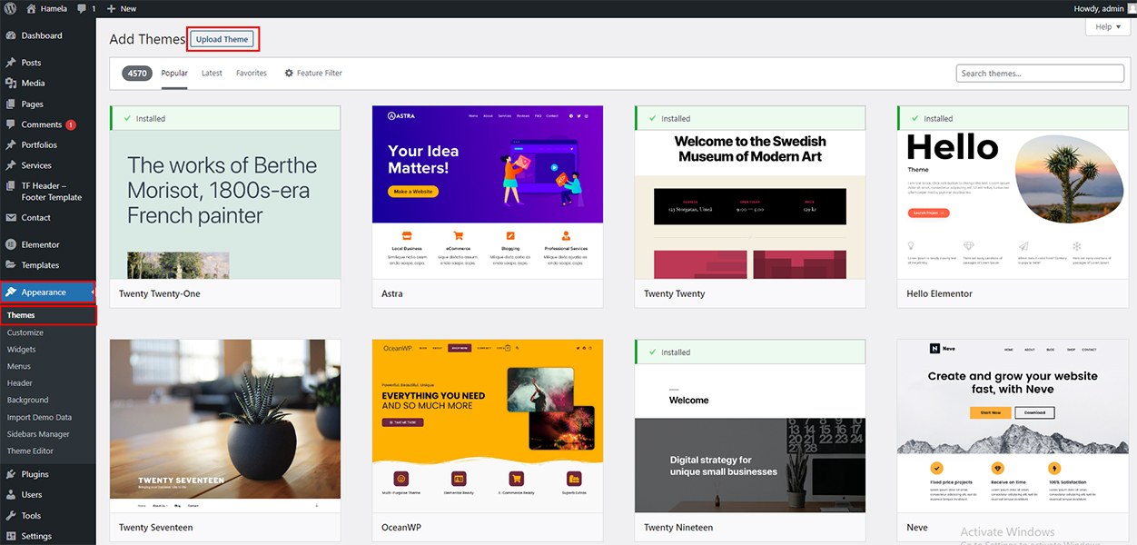 Upload theme