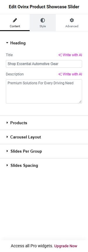 Ovinx Product Showcase Slider content