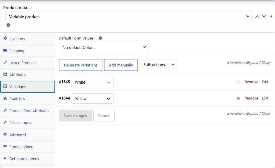 Variations tab