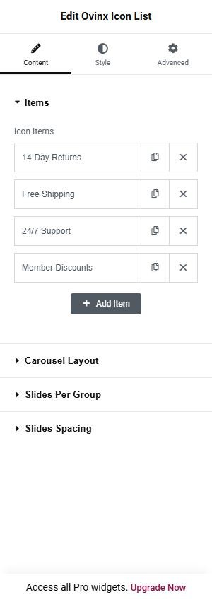 Ovinx Icon List content