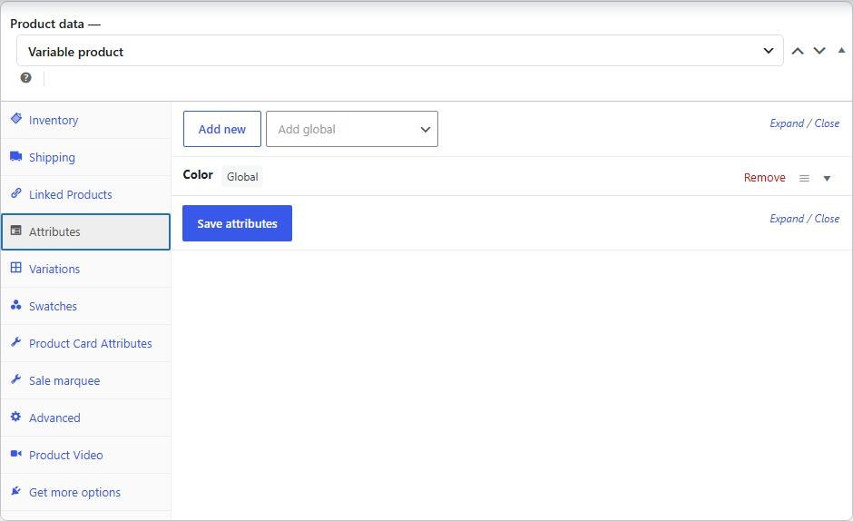 Attributes tab