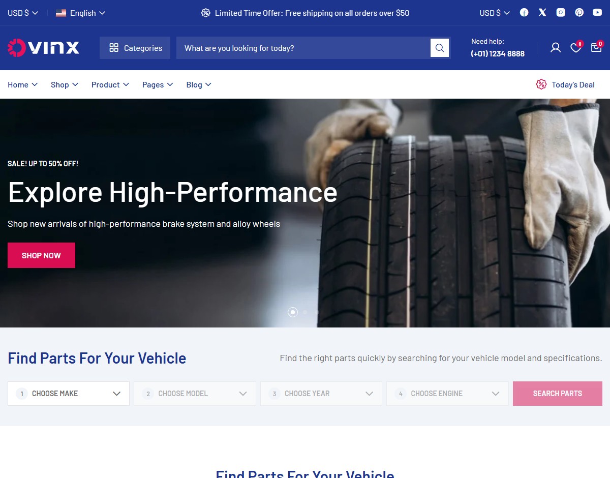 Ovinx – Auto Parts WooCommerce Theme preview