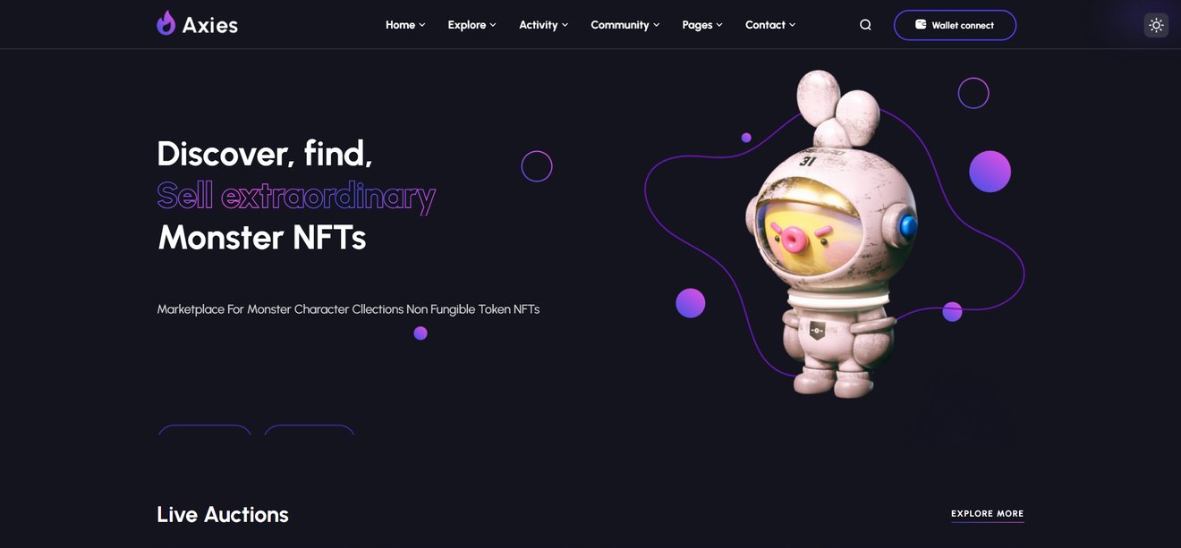 Axies – NFT Marketplace Tailwind CSS Template