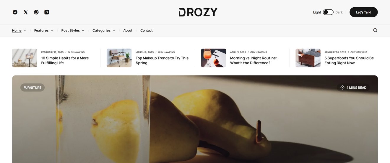 Drozy – Modern Blog & Magazine ReactJs, NextJs Template