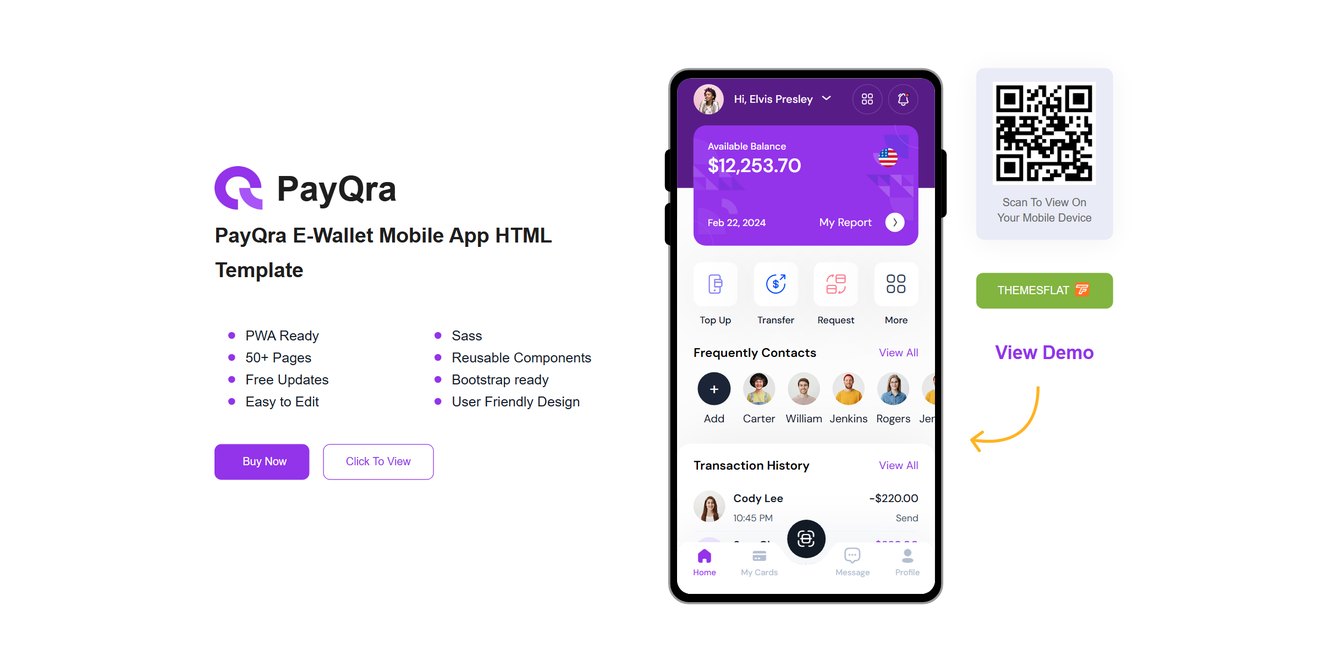 PayQra | E-Wallet Mobile PWA HTML Template
